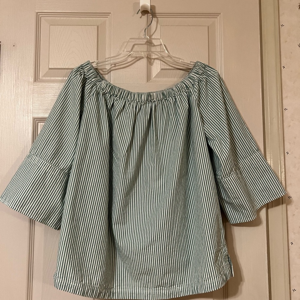 Free Assembly Blouse Off Shoulder Elasticized Neckline Convertible Sleeves